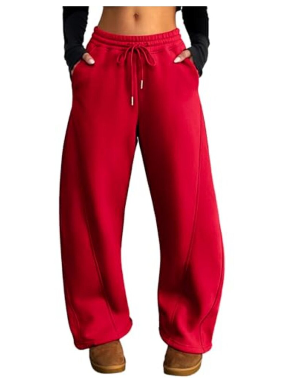 Women's Fleece Lined Wide Leg Baggy Sweatpants with Pockets Drawstring
